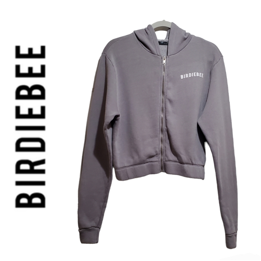 Birdiebee Gray Cropped Zipper Hoodie Size S